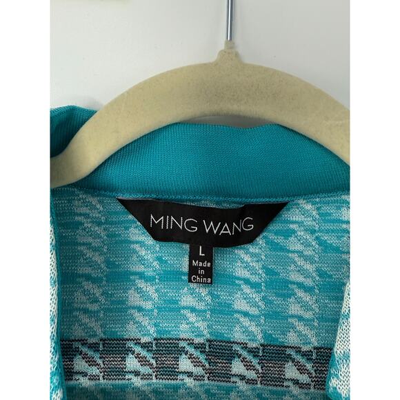 Ming Wang Aqua Blue Houndstooth Knit Blazer Jacket Women’s L Stretch Workwear - Picture 3 of 9